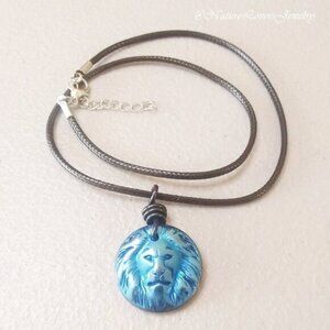 Lion Leo Lioness - Blue Lion Medallion for Big Cat Lovers! 17 Cord +2" Extender